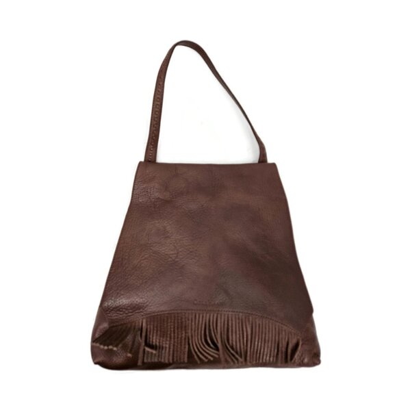 VTG Cole Haan Brown Leather Fringe Shoulder Bag Handbag Purse - Picture 1 of 14